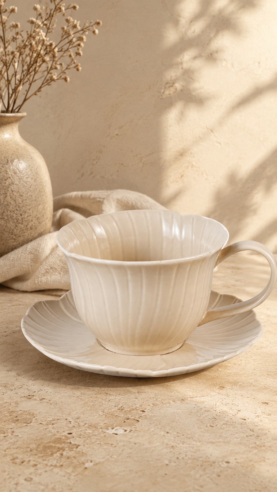 Bricard Florange Koffieset Taupe – 12-Delig Porseleinen Koffiekopjes voor 6 Personen