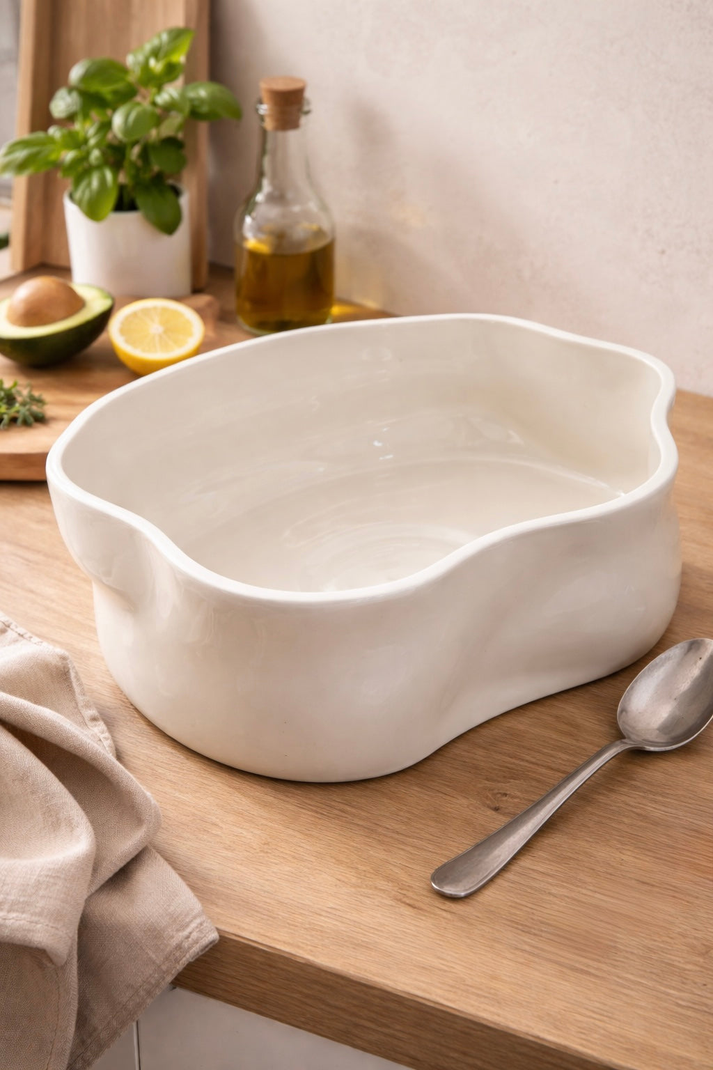 Nordic - Keramieken Wave Schaal - Créme - 2240 ml