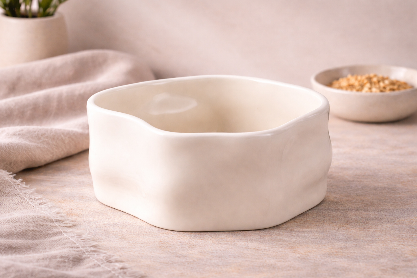 Nordic - Keramieken Wave Schaal - Créme - 310 ml - 6 stuks